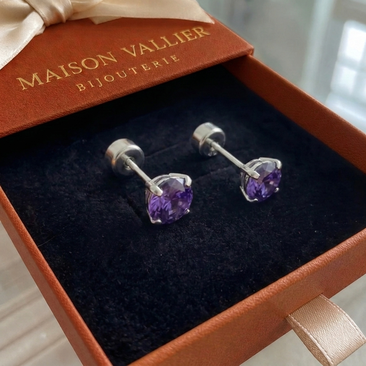 Boucles d'oreilles rondes en améthyste | Or blanc