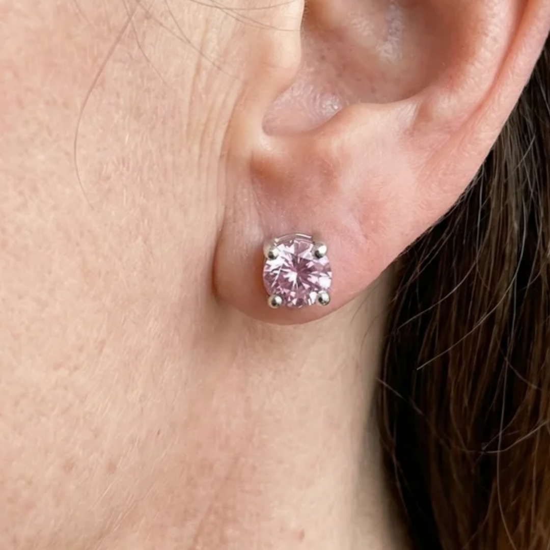 Boucles d'oreilles rondes en saphir rose | Or blanc