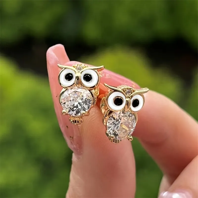 Vintage náušnice s owl s kryštálmi | Zlato
