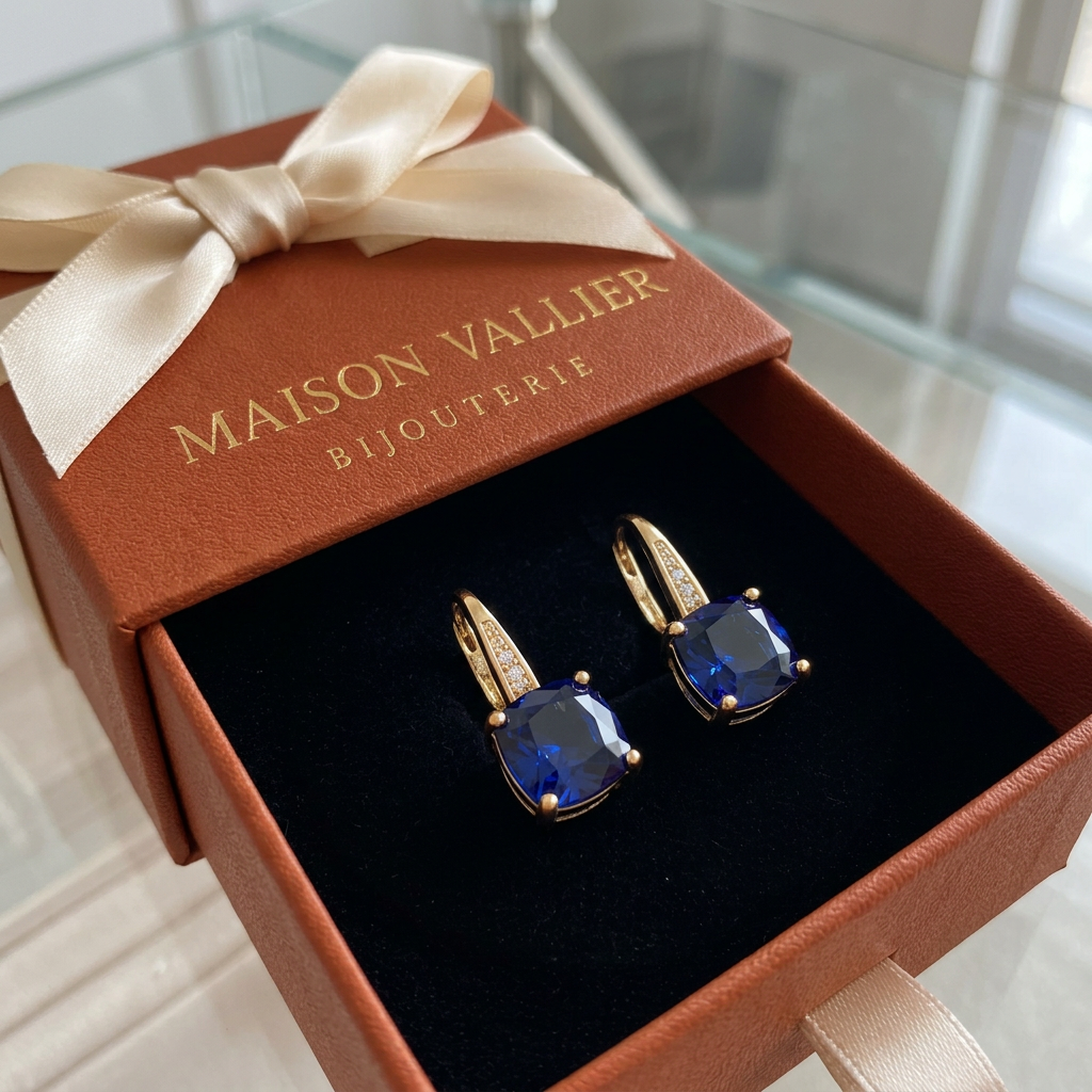 Boucles d'oreilles créoles en pierre de saphir mystique | Or