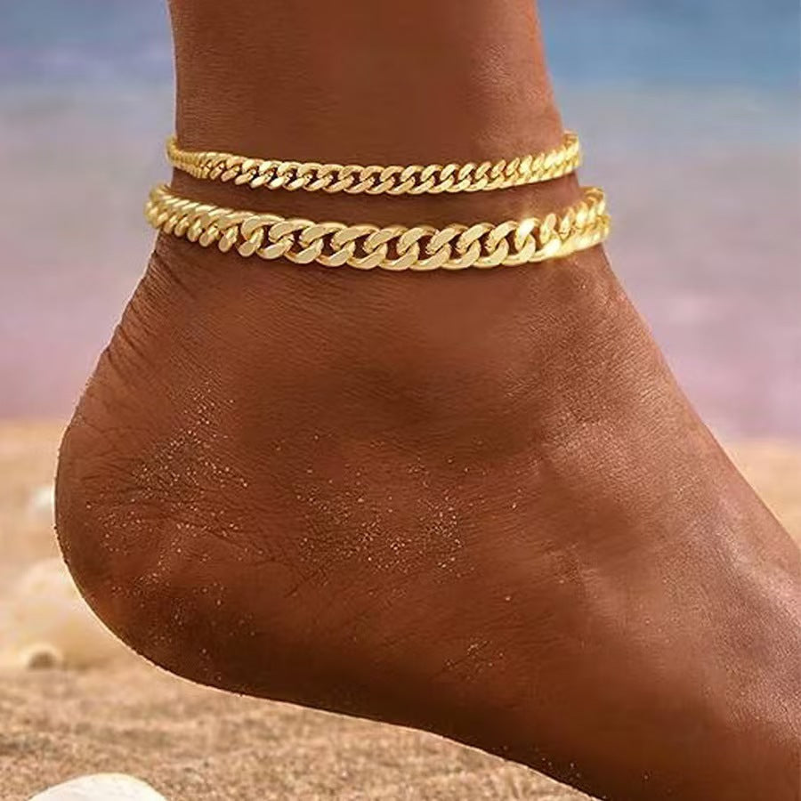 Bracelet cheville en maillons Cubains Superposés | Or