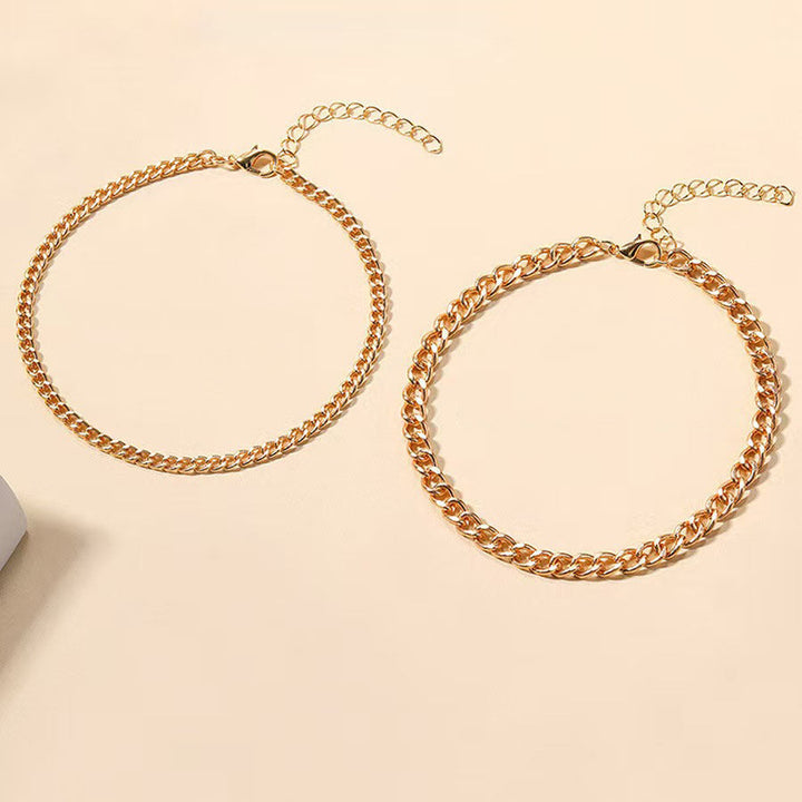 Bracelet cheville en maillons Cubains Superposés | Or