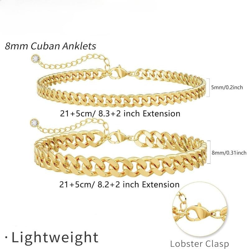 Bracelet cheville en maillons Cubains Superposés | Or