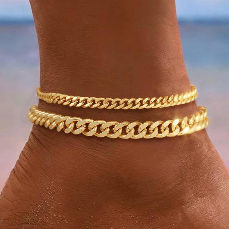 Bracelet cheville en maillons Cubains Superposés | Or