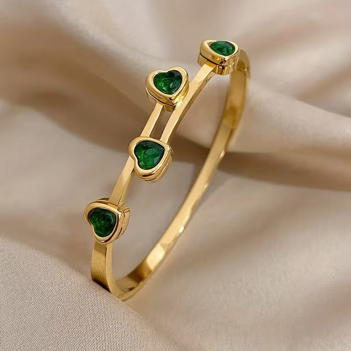 Bracelet cœurs verts | Or