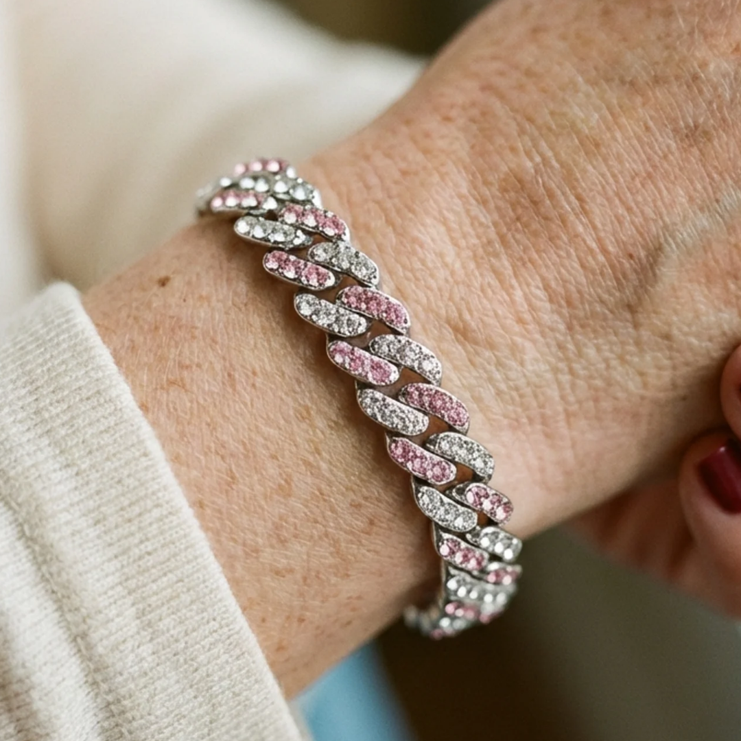 Bracelet cubain rosé Glacé | Or blanc
