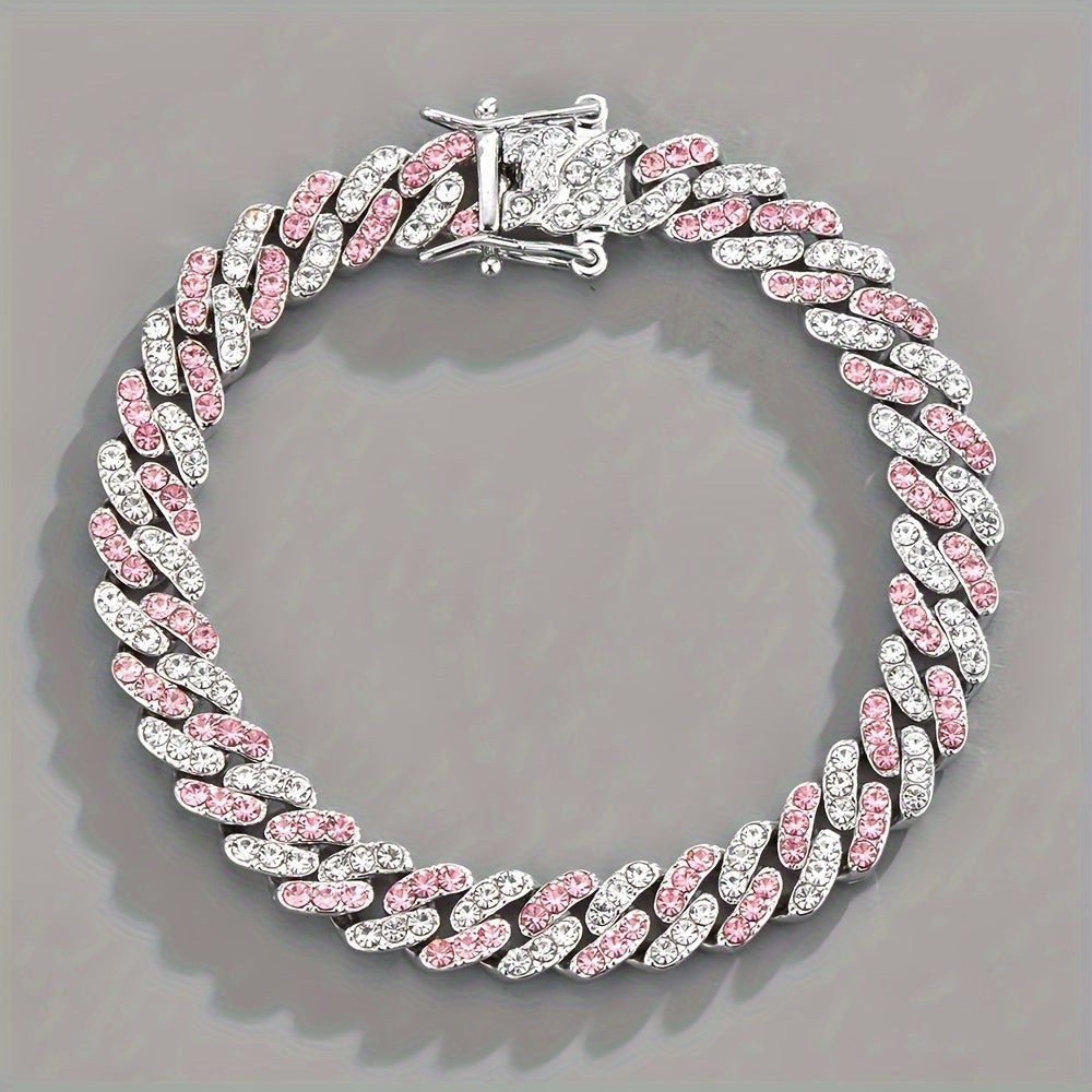 Bracelet cubain rosé Glacé | Or blanc
