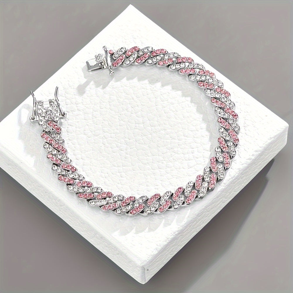 Bracelet cubain rosé Glacé | Or blanc