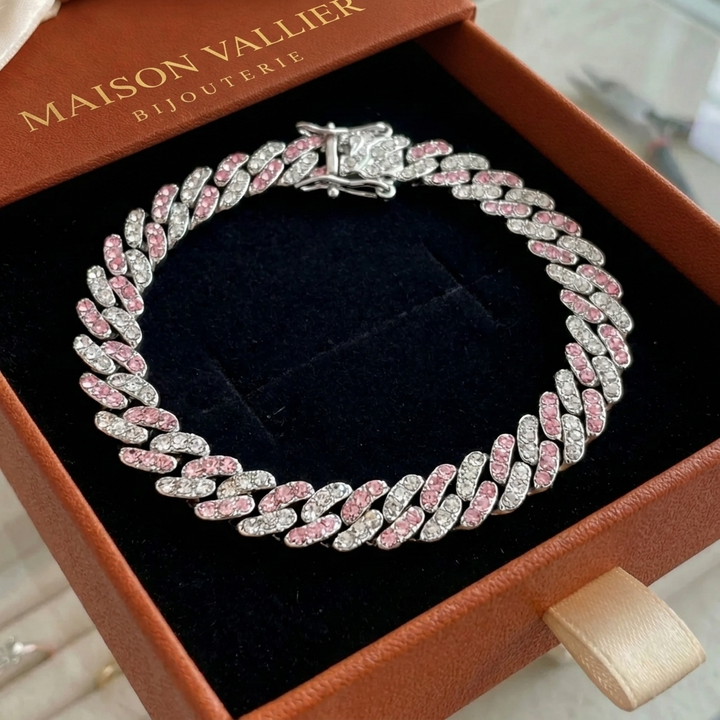 Bracelet cubain rosé Glacé | Or blanc
