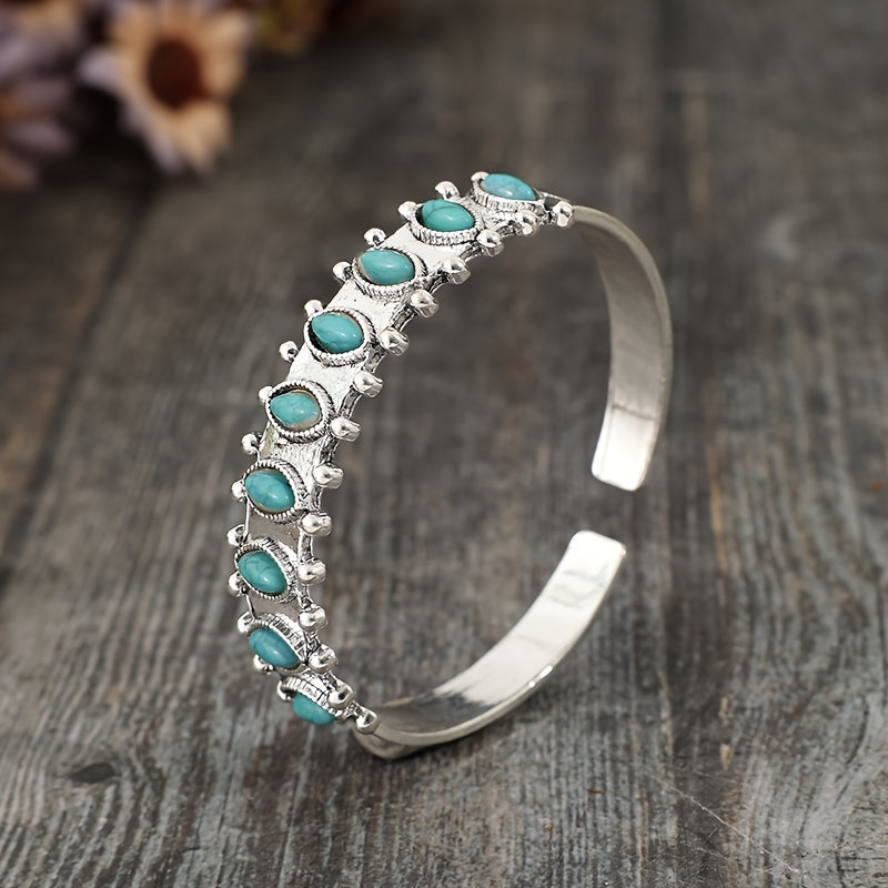 Bracelet cuff turquoise Azmira | Or blanc