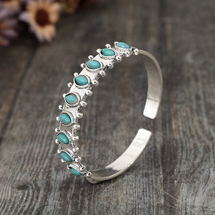 Bracelet cuff turquoise Azmira | Or blanc