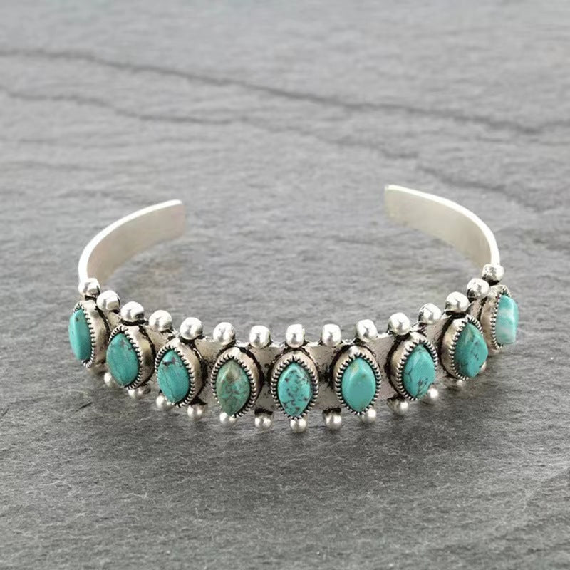 Bracelet cuff turquoise Azmira | Or blanc