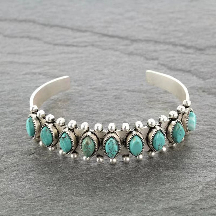 Bracelet cuff turquoise Azmira | Or blanc