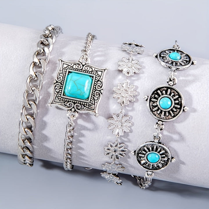 Bracelet empilé en pierre céleste | Or blanc