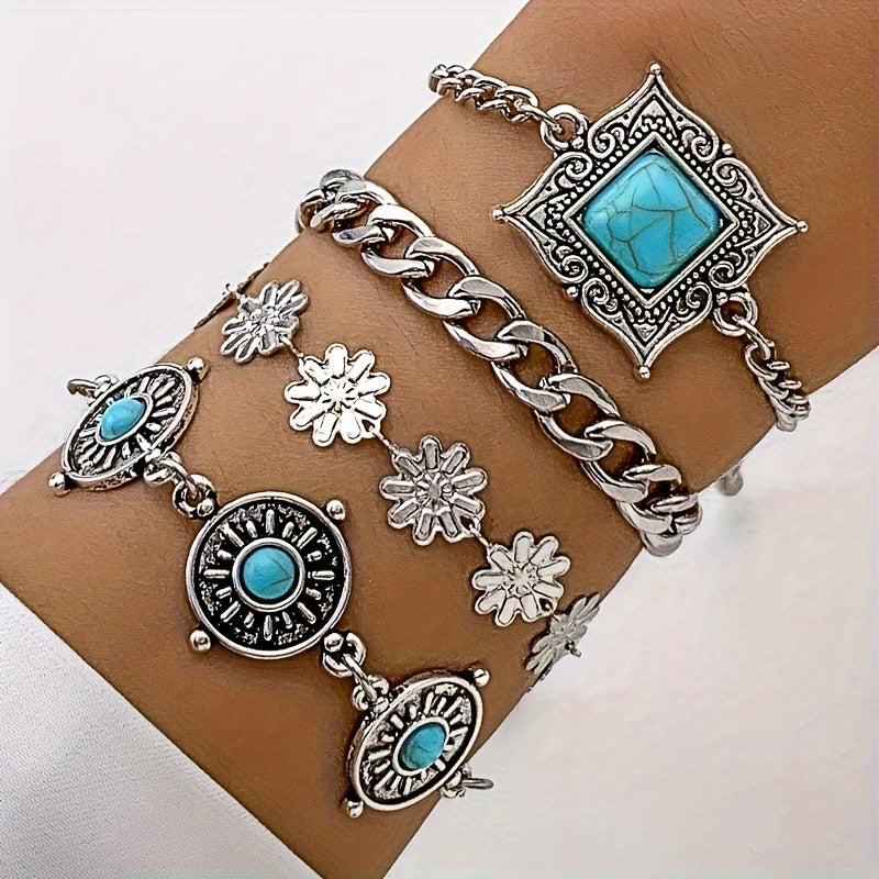 Bracelet empilé en pierre céleste | Or blanc