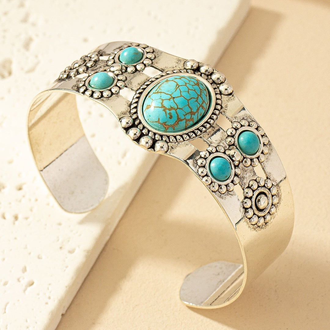 Bracelet manchette Seren turquoise | Or blanc