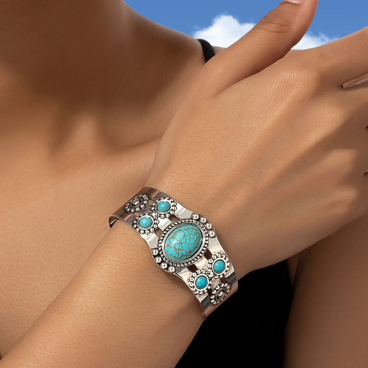 Bracelet manchette Seren turquoise | Or blanc