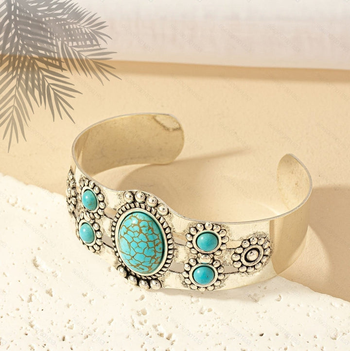 Bracelet manchette Seren turquoise | Or blanc