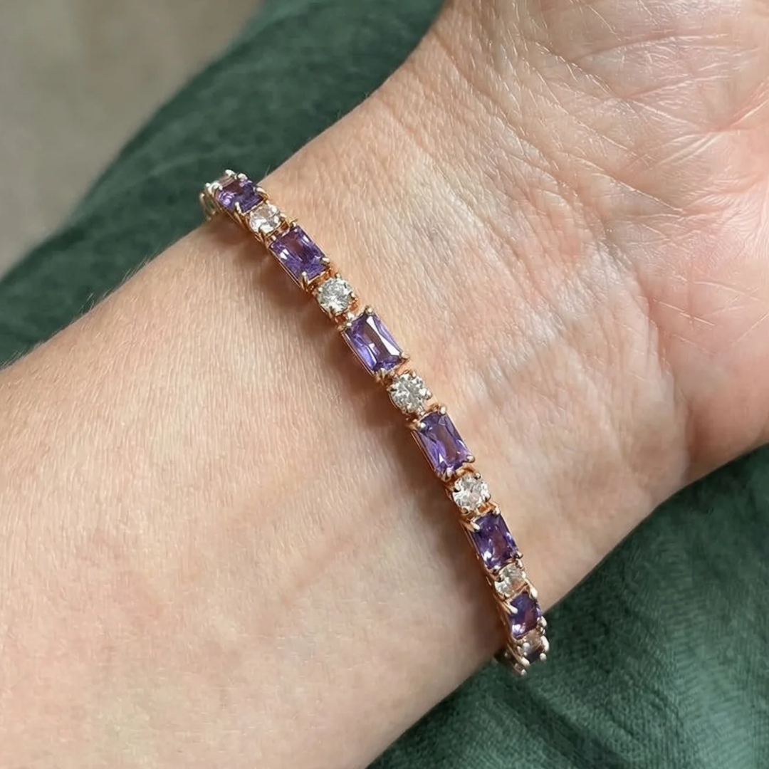 Bracelet tennis prisme améthyste | Or rose