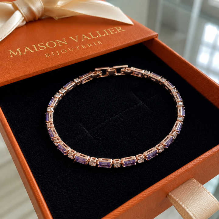 Bracelet tennis prisme améthyste | Or rose