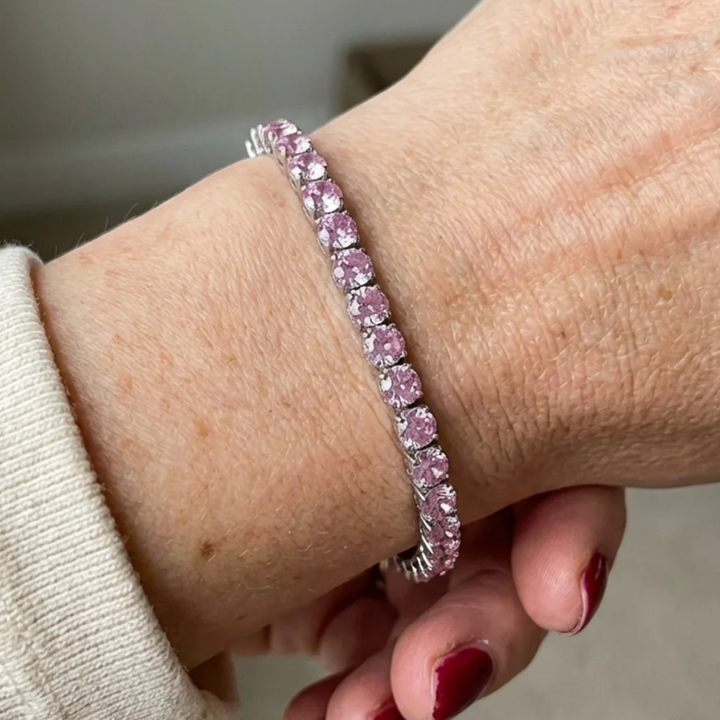 Bracelet tennis en saphir rose | Or blanc