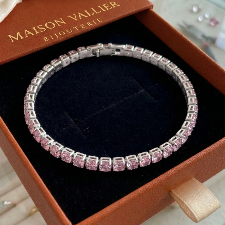 Bracelet tennis en saphir rose | Or blanc