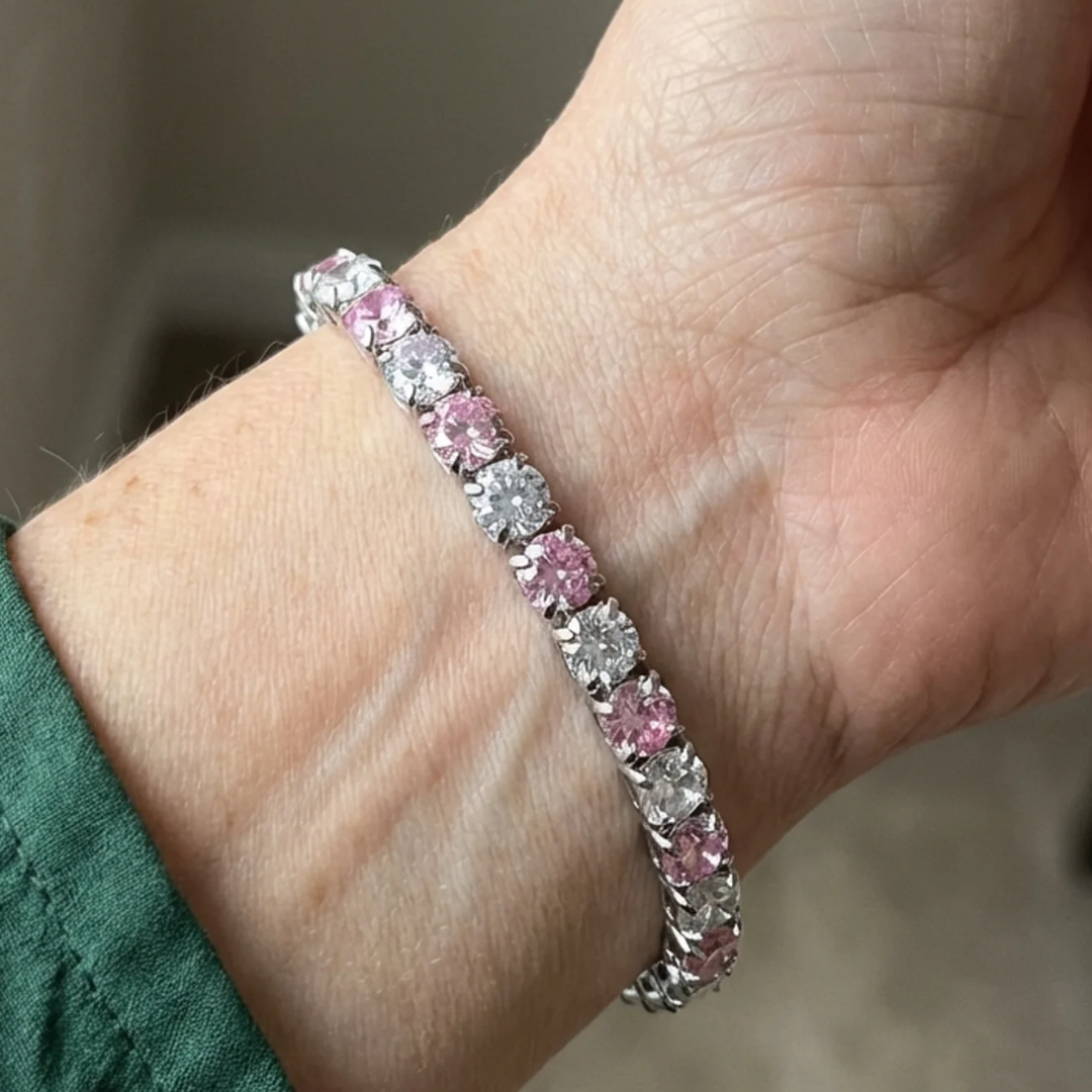 Bracelet de tennis duo en saphir rose | Or blanc