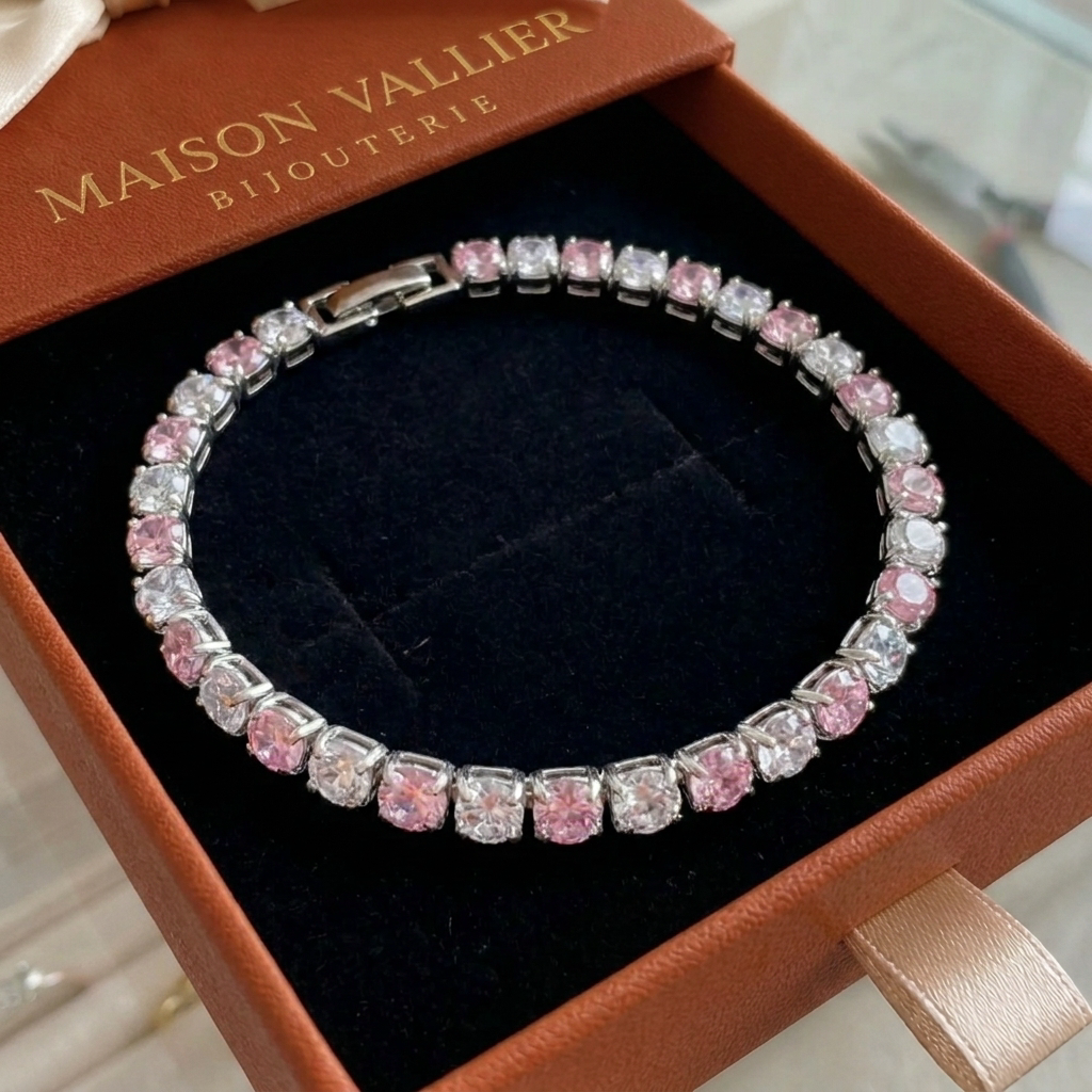 Bracelet de tennis duo en saphir rose | Or blanc