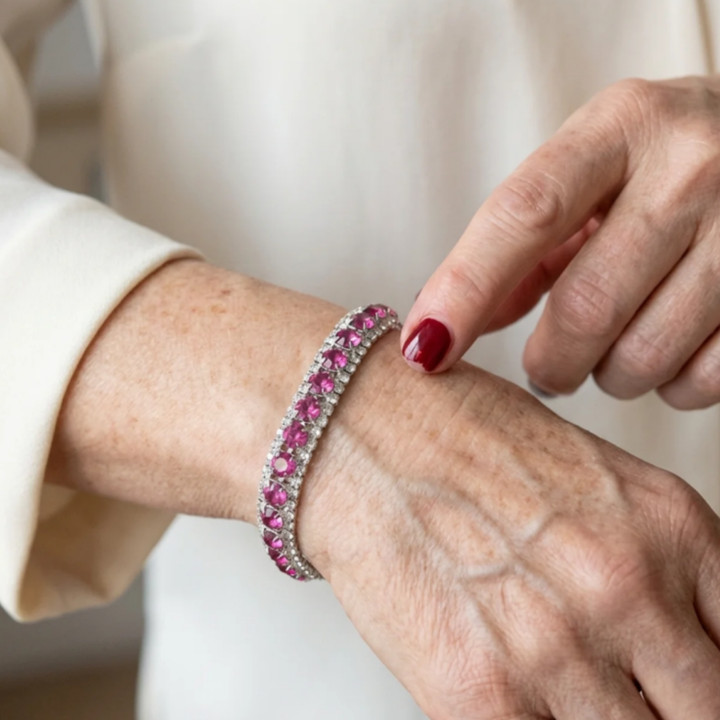 Bracelet de tennis éclat rosé | Or blanc