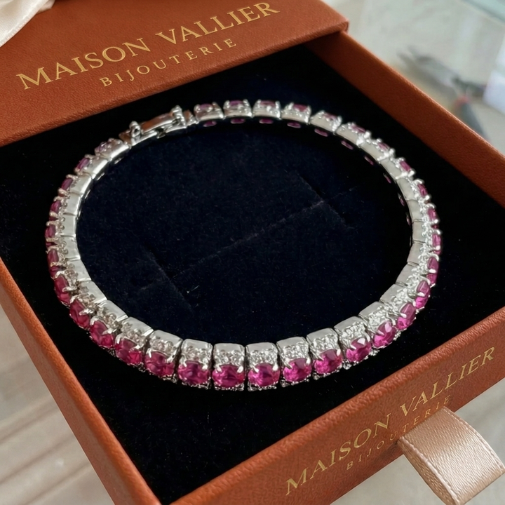Bracelet de tennis éclat rosé | Or blanc