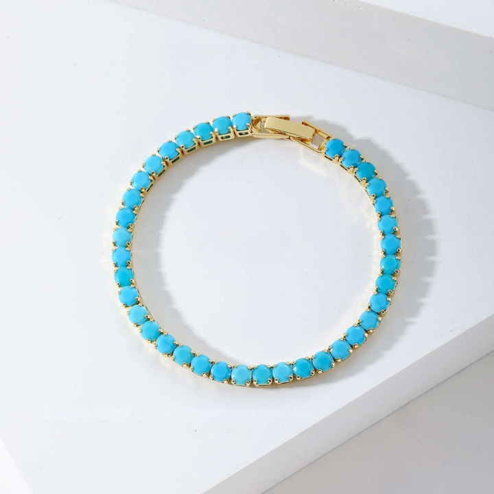 Bracelet de tennis rond turquoise | Or