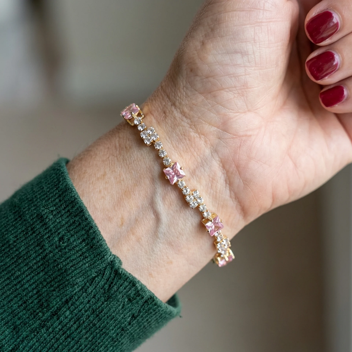 Bracelet de tennis rosé carrés | Or