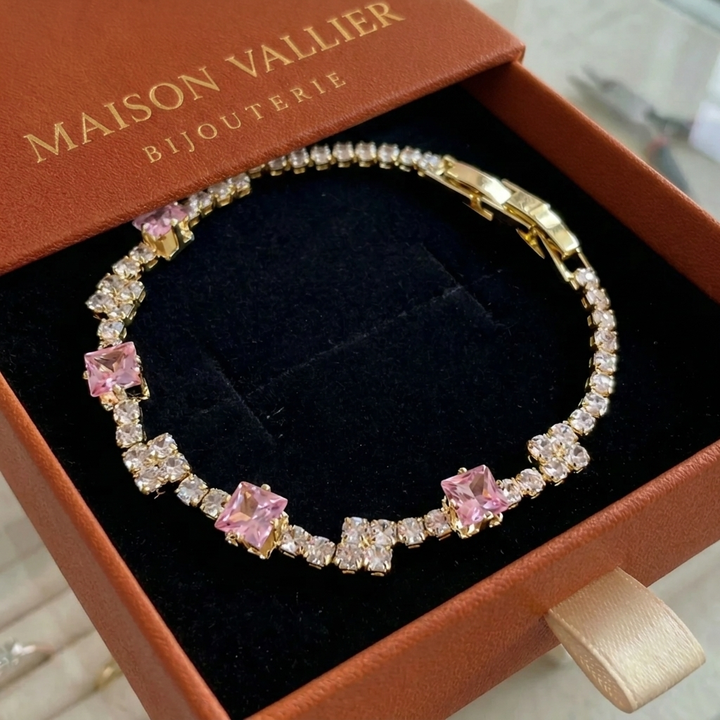 Bracelet de tennis rosé carrés | Or