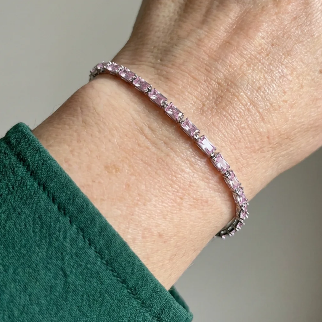 Bracelet de tennis en saphir rose prisme | Or blanc