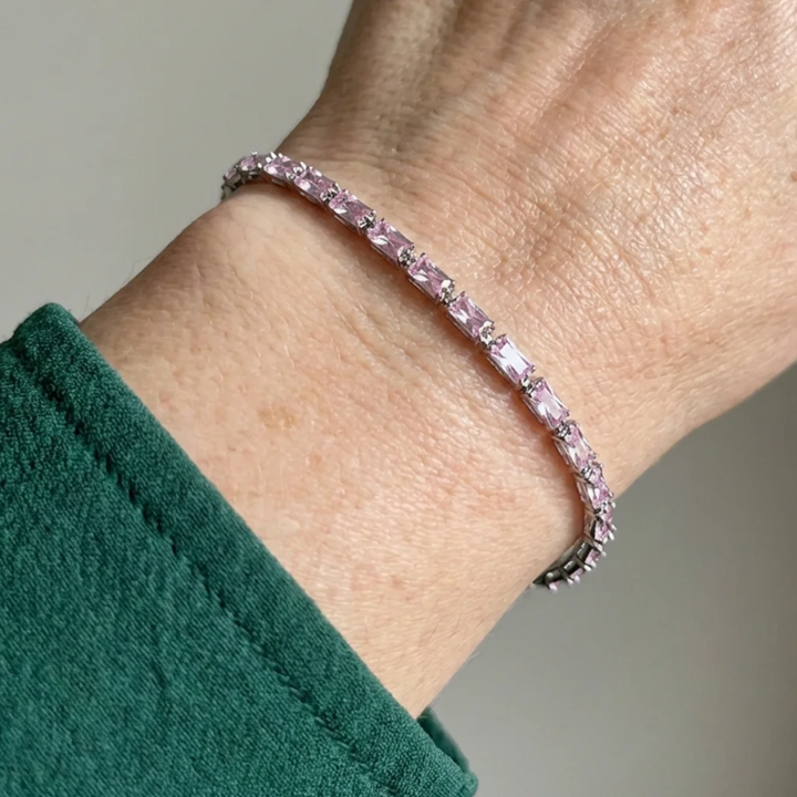 Bracelet de tennis en saphir rose prisme | Or blanc