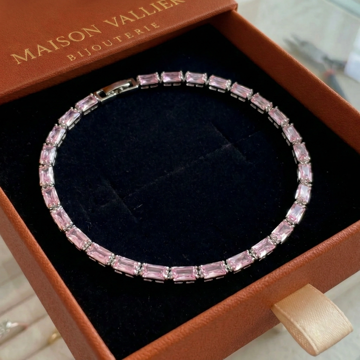 Bracelet de tennis en saphir rose prisme | Or blanc