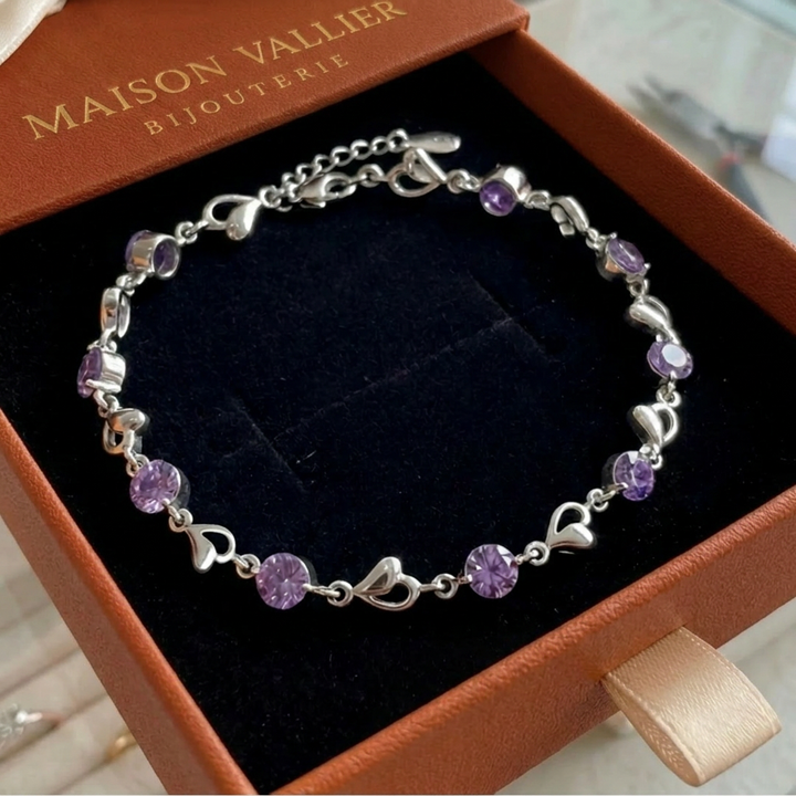 Bracelet en améthyste avec charme cœur | Or blanc
