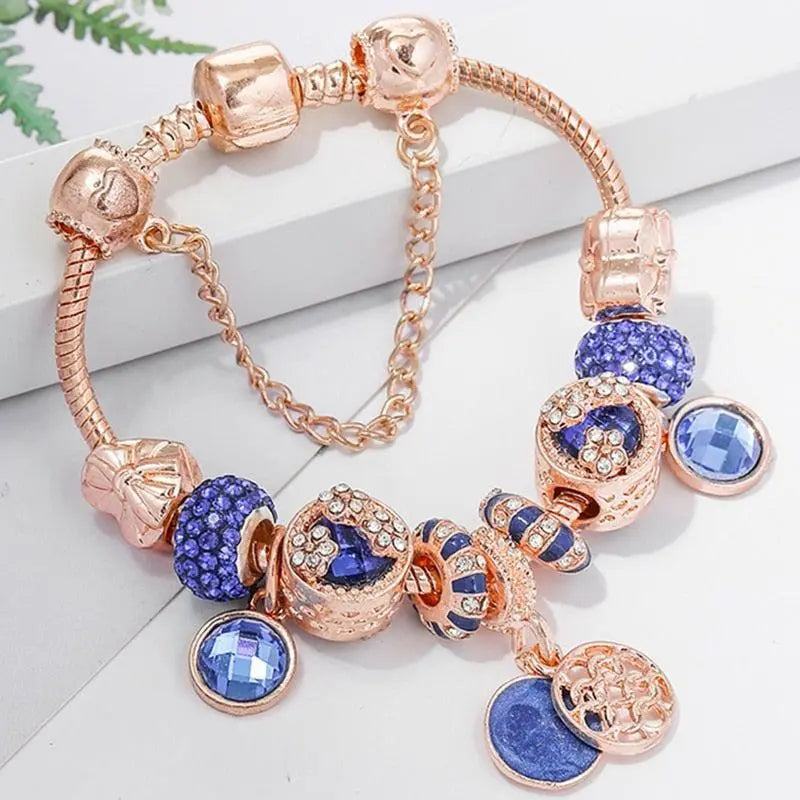 Bracelet et cristal bleu | Or rose