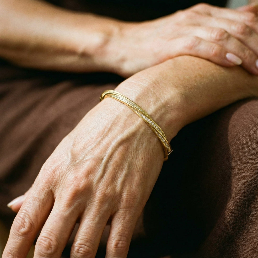 Bracelet en cristal élégant avec deux rangées | Or