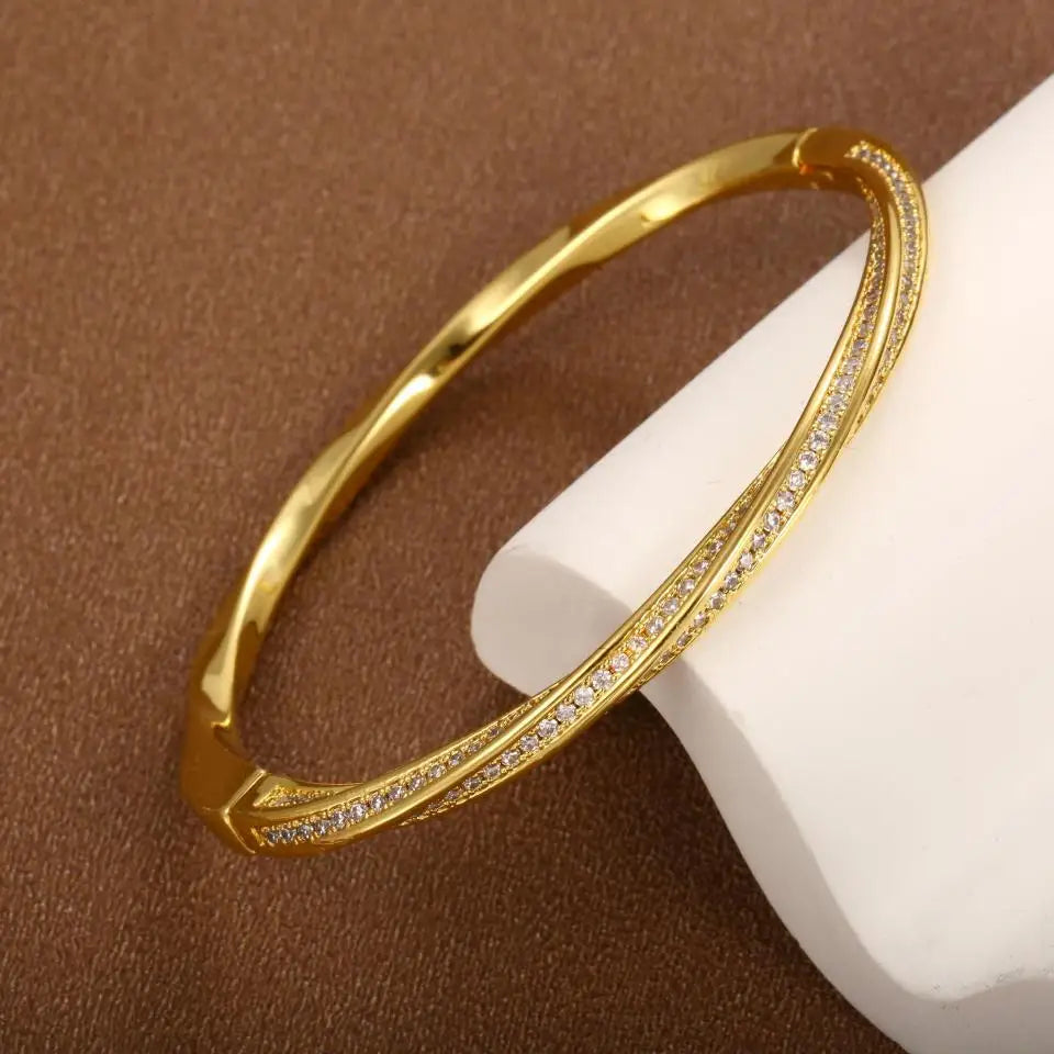 Bracelet en cristal élégant avec deux rangées | Or