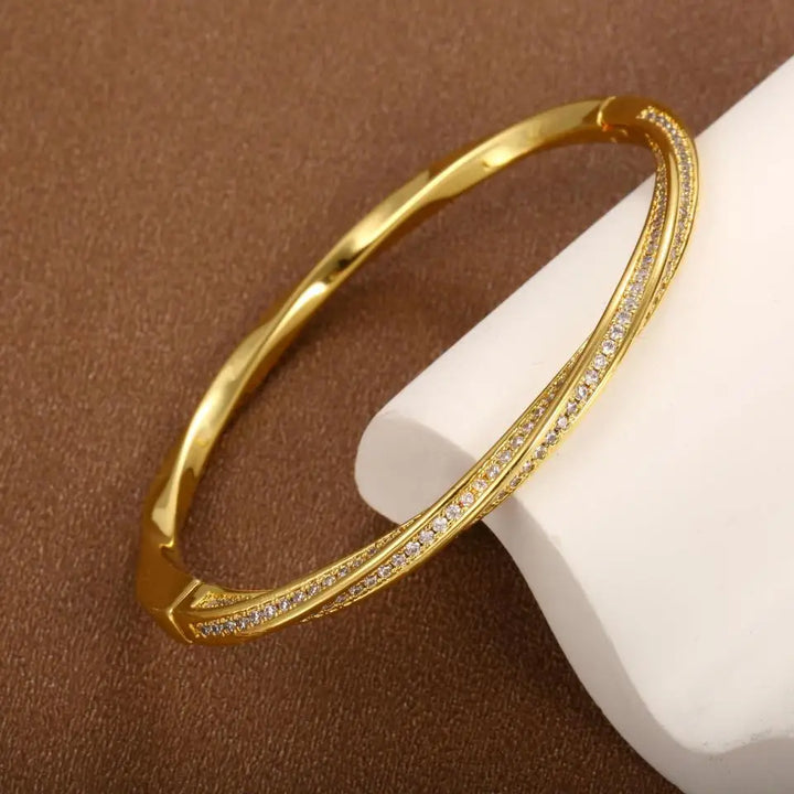 Bracelet en cristal élégant avec deux rangées | Or