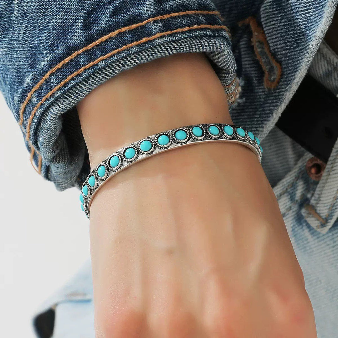 Bracelet ouvert Talisse turquoise | Or blanc