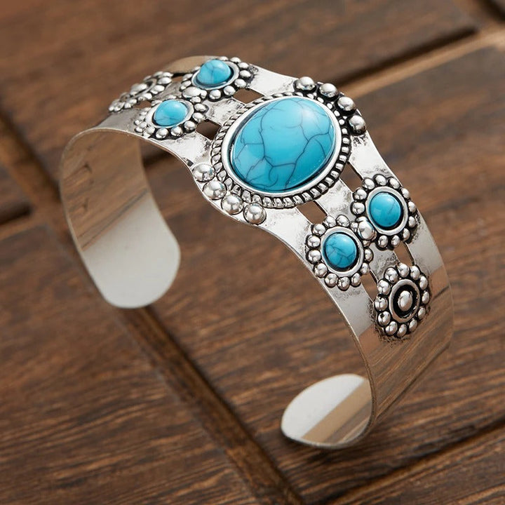 Bracelet rétro ouvert ajustable et turquoise | Argent