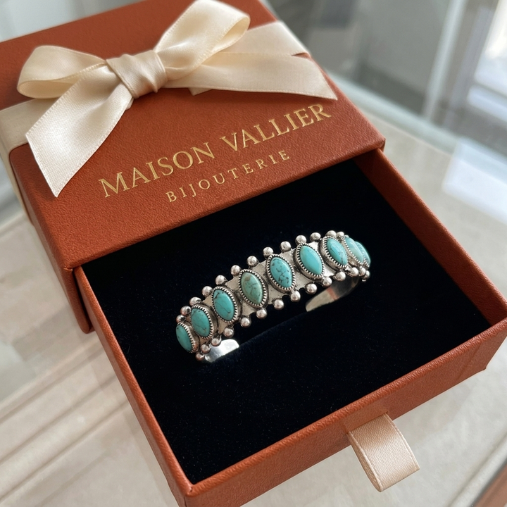 Bracelet cuff turquoise Azmira | Or blanc