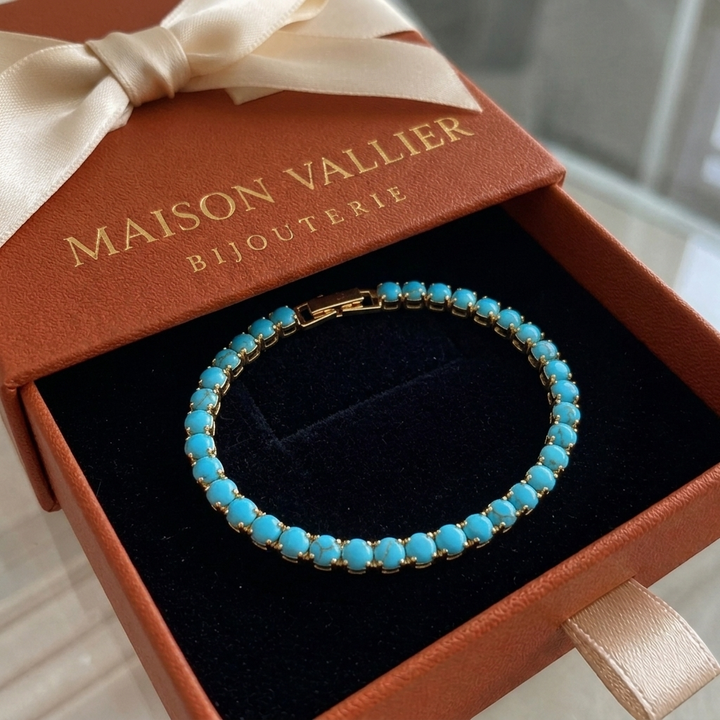 Bracelet de tennis rond turquoise | Or