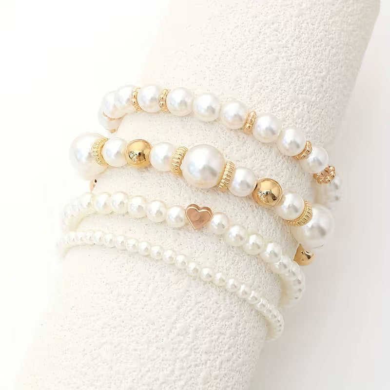 Bracelets en perles blanches | Or
