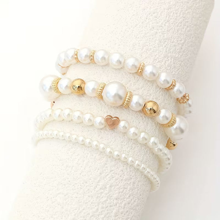 Bracelets en perles blanches | Or