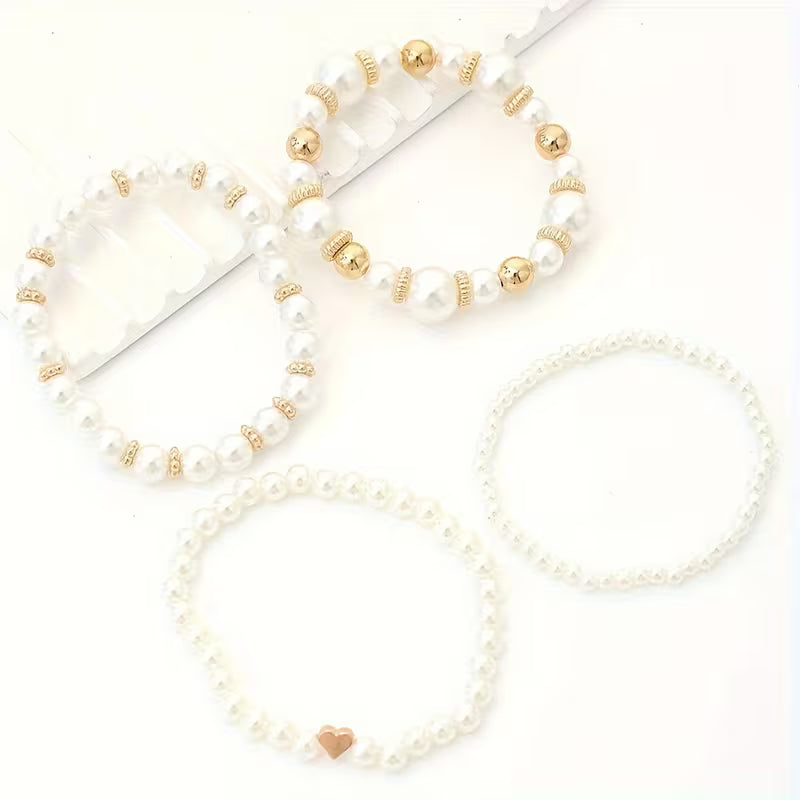 Bracelets en perles blanches | Or