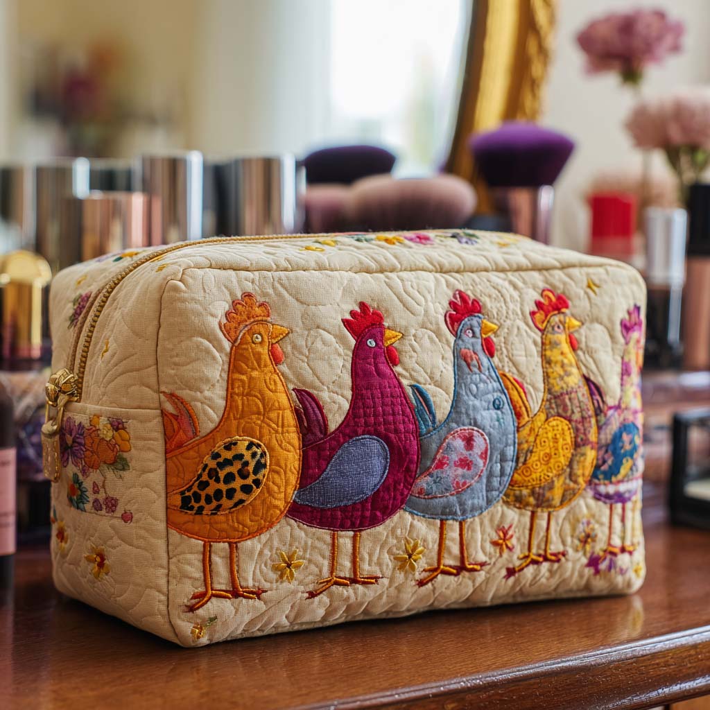 Braelyn - Quilted Toiletry Bag - Cheerful Chicken