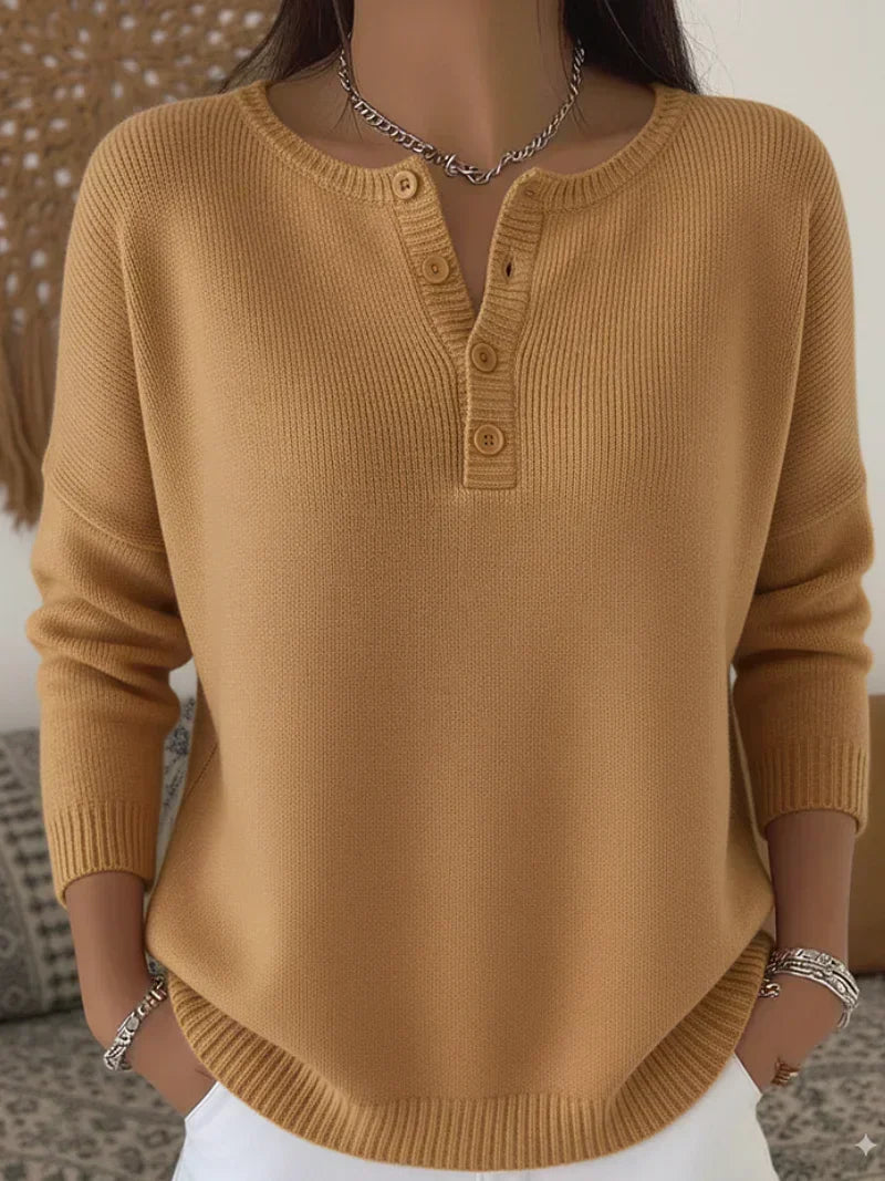 Helena | Pletený sveter s gombíkmi Henley